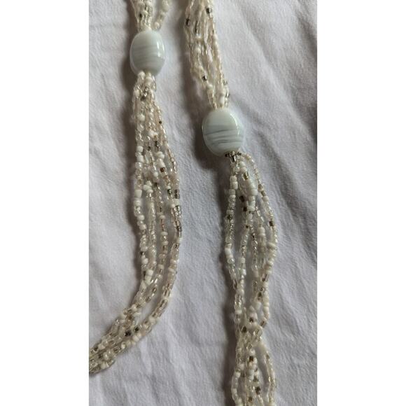 Long Necklace Beaded Mixed Beads Faux Pearls 5 Strand Glass 24" Drop - Picture 6 of 7